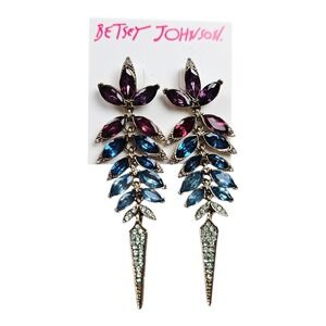 Betsey Johnson Dangle Drop Earrings Spider Lux Gold-Tone Colored Faceted Linear